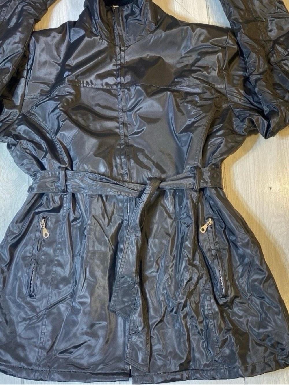 Selene Sport Women's Black Puffer Jacket Coat Size L Belted Faux Fur Collar